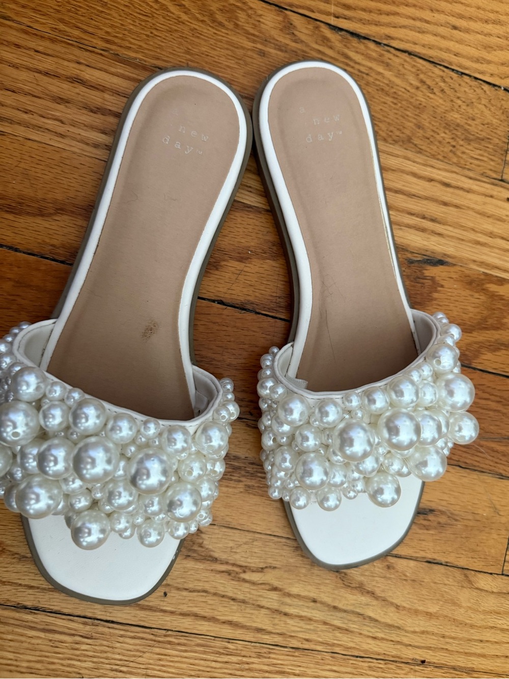 Target White Pearl Embellished Slide Mules